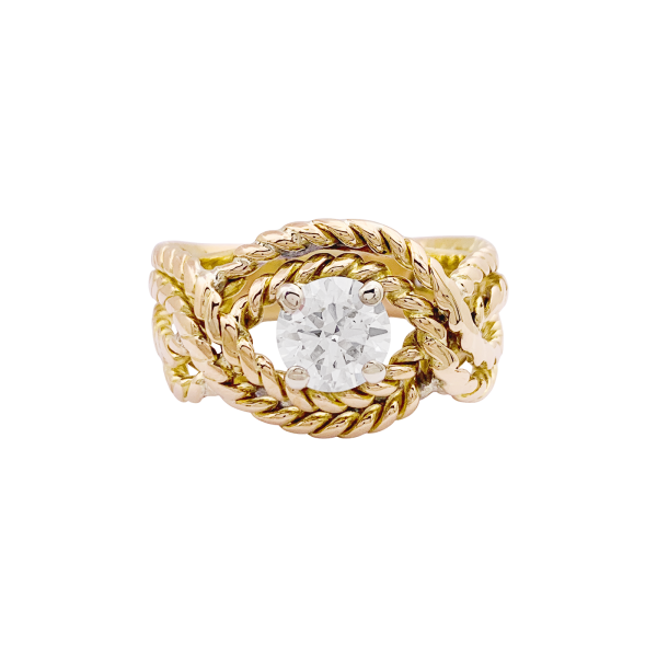 Bague fils d'or jaune et diamants.