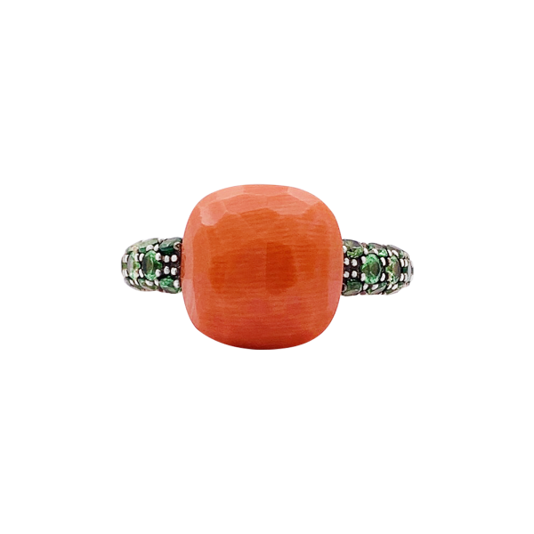 Bague Pomellato "Capri" en or rose, corail et tsavorites.