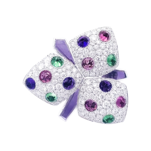 Bague Cartier, "Caresse d'Orchidées", or blanc, diamants, pierres de couleurs.