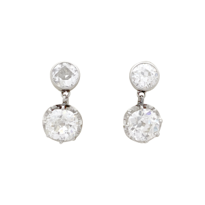 Rose gold and platinum earrings, old cut diamonds.