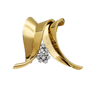 Broche Fontana en or jaune, platine et diamants.