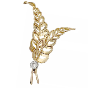 Pink gold and diamond, double leaves brooch.