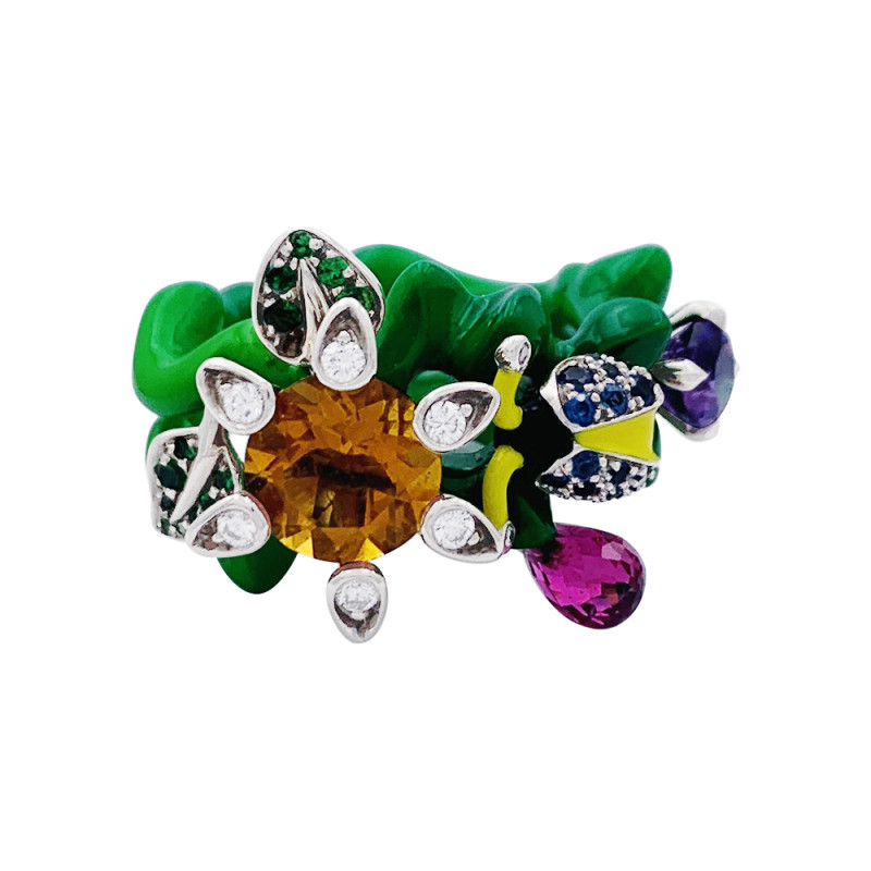 Bague Dior, "Milly Carnivora", laque, diamants, pierres de couleur.