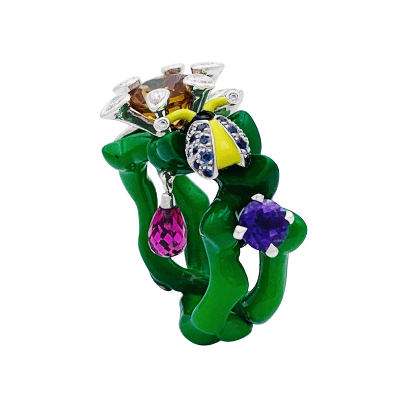 Bague Dior, "Milly Carnivora", laque, diamants, pierres de couleur.