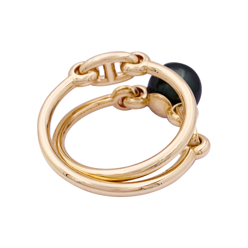 Bague Hermès "Albertine" or rose, diamants, perle grise.
