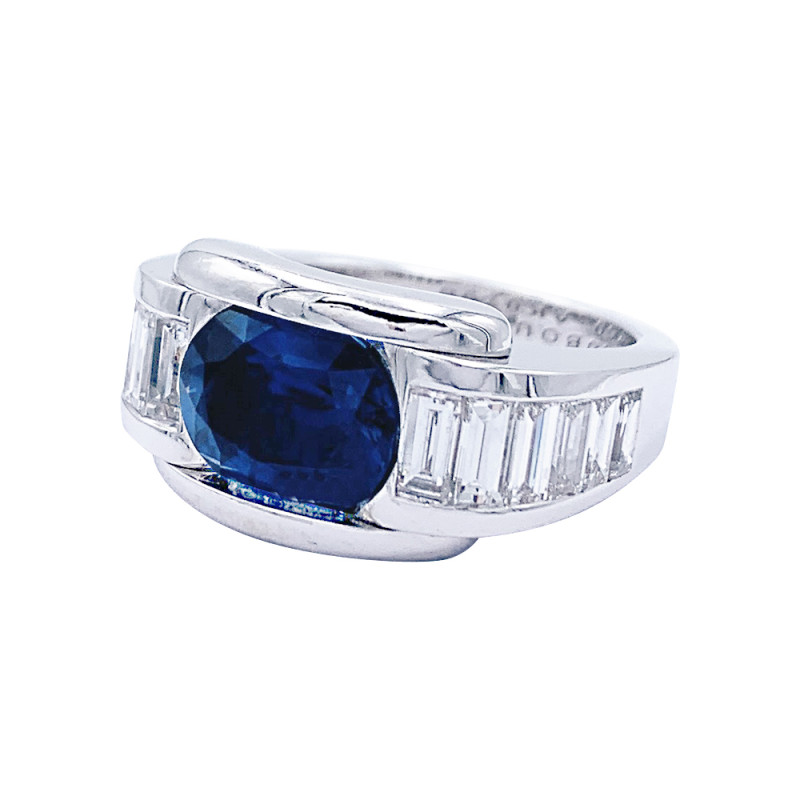 Bague Mauboussin, "Alessandra", or blanc, saphir, diamants.