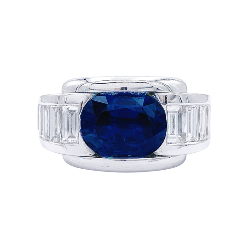 Bague Mauboussin, "Alessandra", or blanc, saphir, diamants.