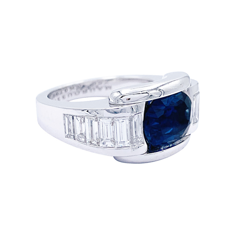 Bague Mauboussin, "Alessandra", or blanc, saphir, diamants.