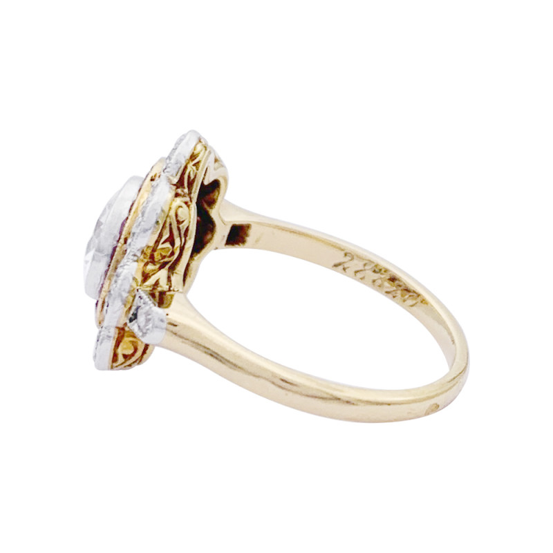 A Diamond, calibrated rubies gold and platinum antique ring.