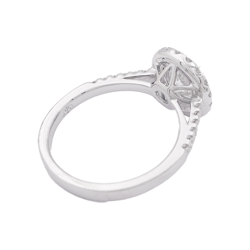 Bague diamant 1,26 ct à entourage, or blanc.