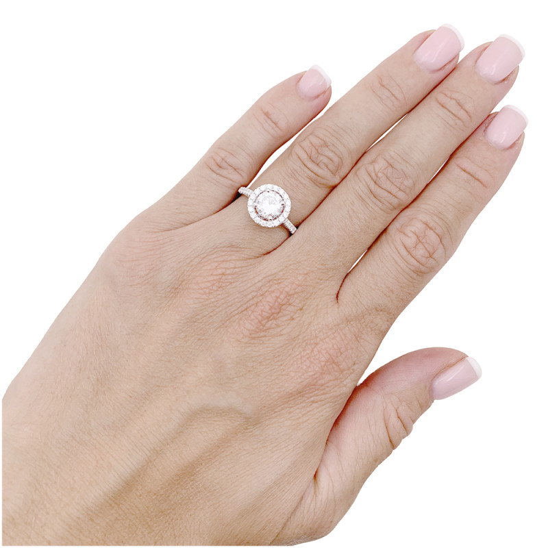 Bague diamant 1,26 ct à entourage, or blanc.