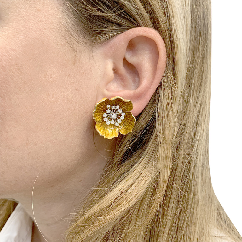 Boucheron gold and platinum earrings, "Eglantine" collection.