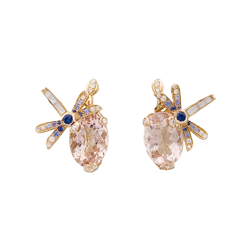 Boucles d'oreilles Dior "Gourmande" or rose, diamants, pierres de couleurs.
