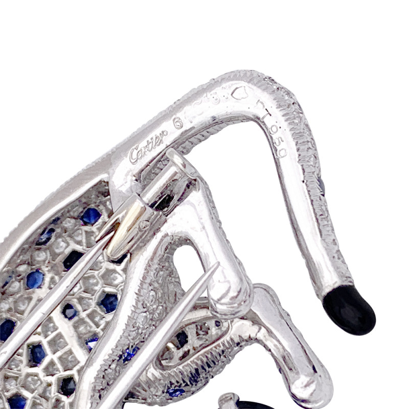 Cartier brooch, "Nefertari Panthere" platinum, diamonds, coloured stones, enamel.