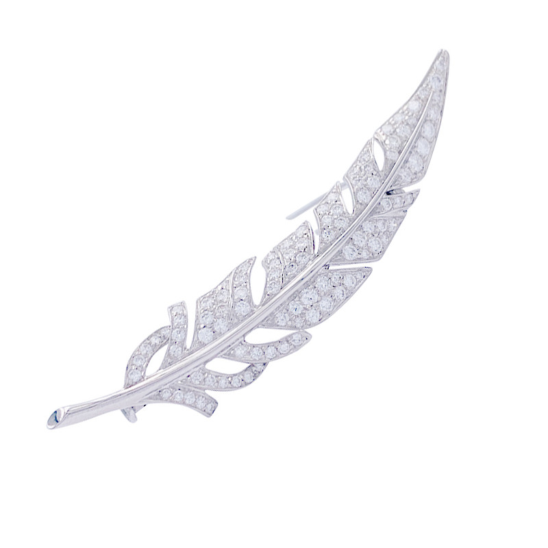 Boucheron white gold and diamonds "Feather" brooch.