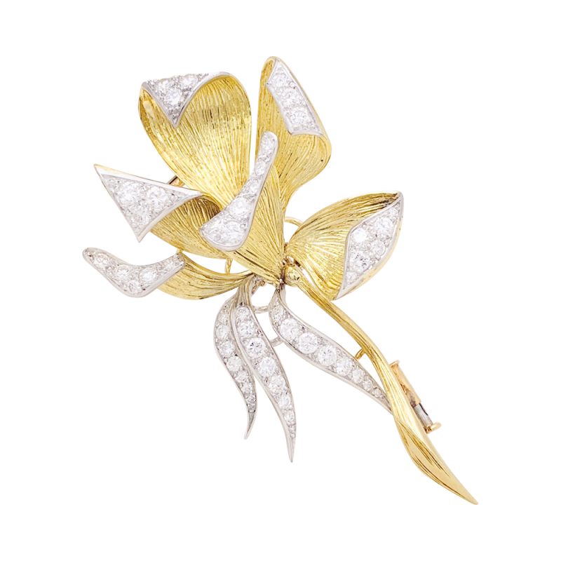 Vintage platinum, gold and diamonds "Iris" brooch.