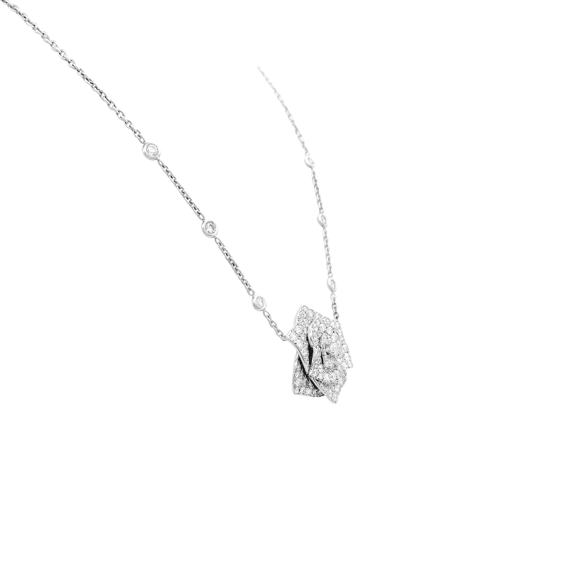 Collier Piaget "Rose" or blanc, diamants.