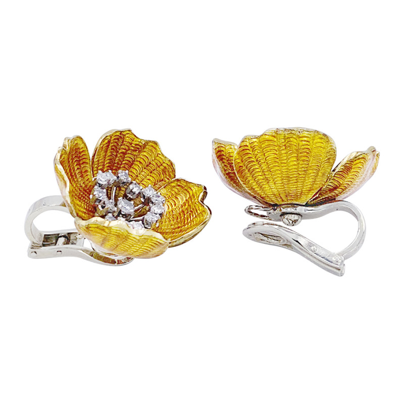 Boucheron gold and platinum earrings, "Eglantine" collection.