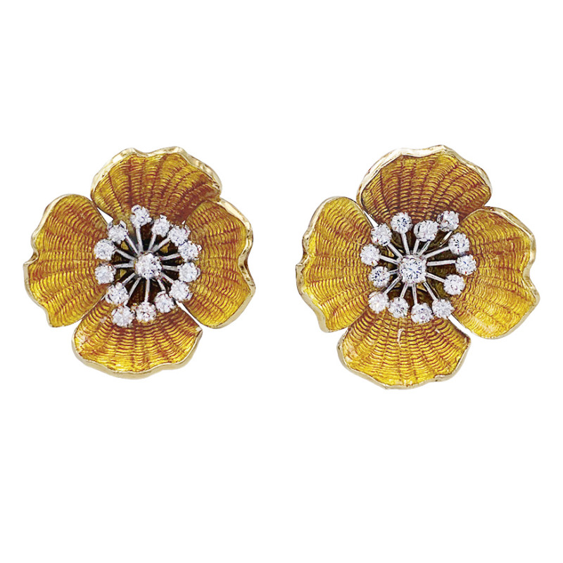 Boucheron gold and platinum earrings, "Eglantine" collection.