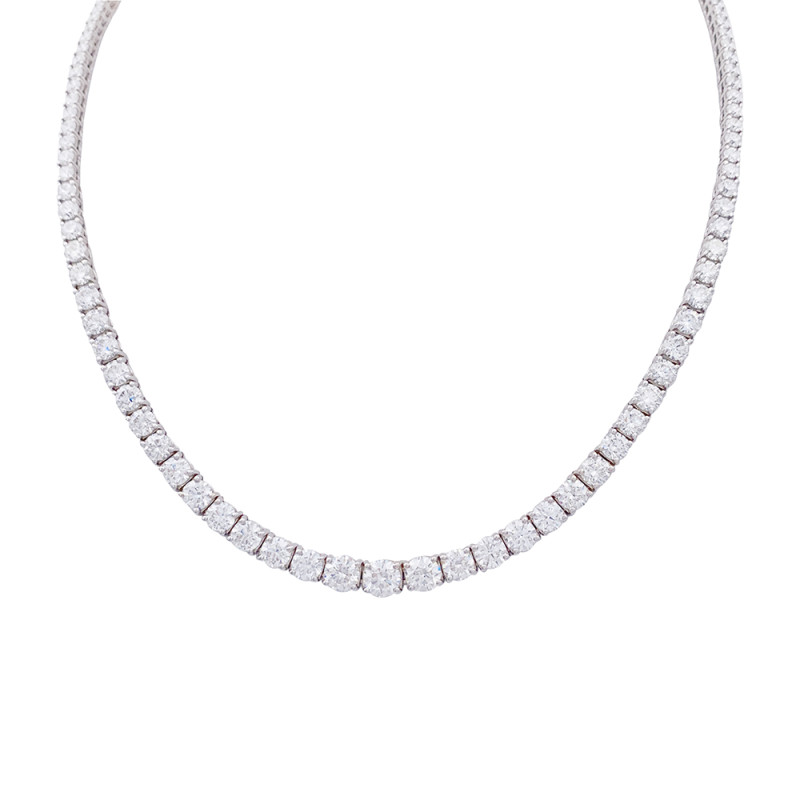 White gold diamonds line necklace.