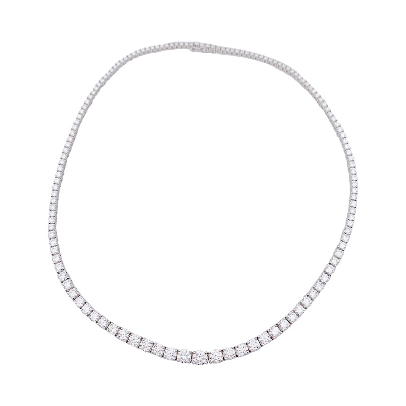 White gold diamonds line necklace.