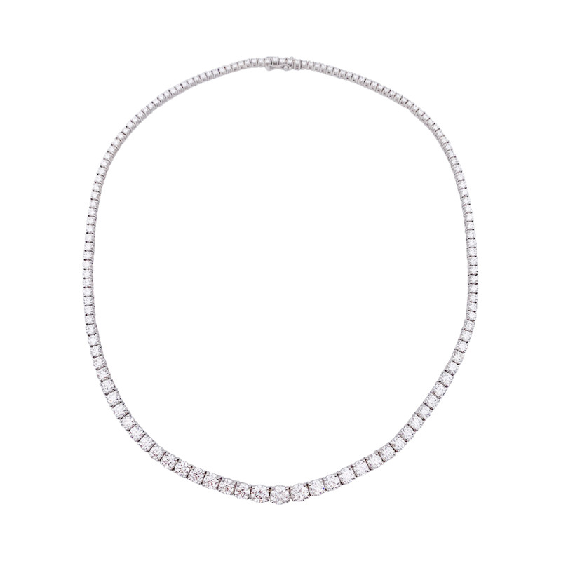 White gold diamonds line necklace.