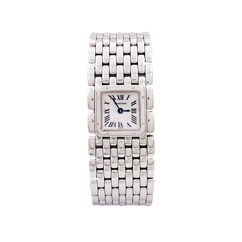 Montre Cartier "Panthère ruban" en acier et nacre.