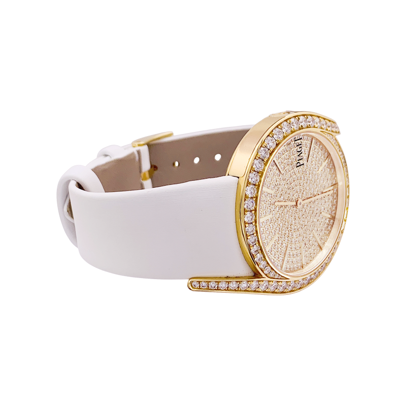 Montre Piaget "Gala LimeLight" or jaune, diamants, cuir.