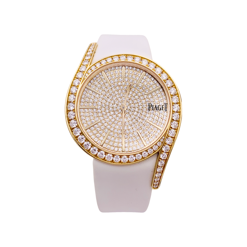 Montre Piaget "Gala LimeLight" or jaune, diamants, cuir.