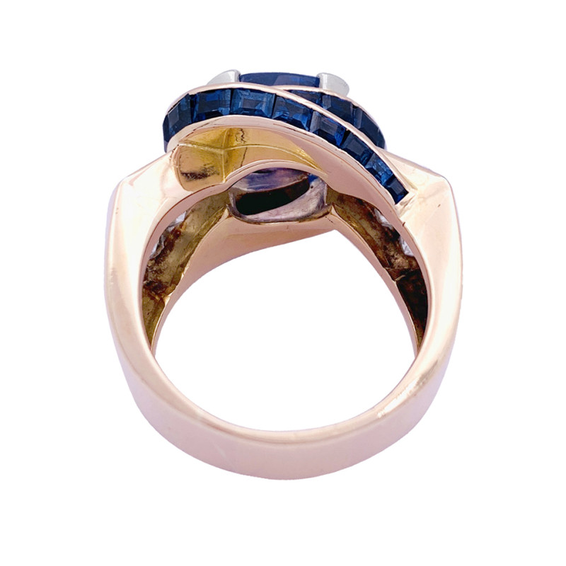 Tank ring, pink gold, diamonds, sapphires.