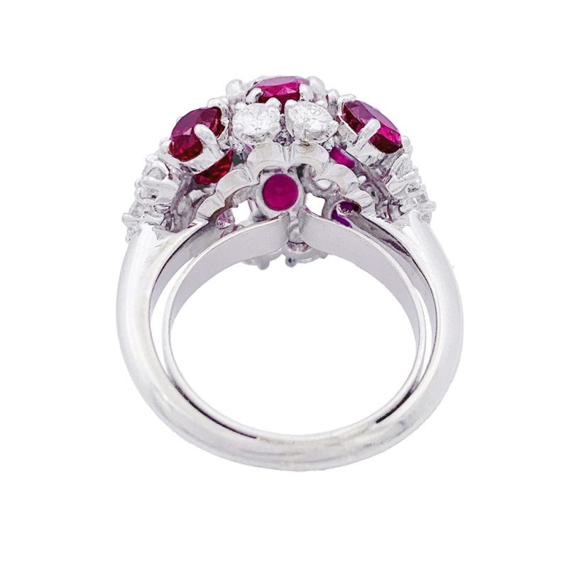 Platinum, diamonds and rubies ring.