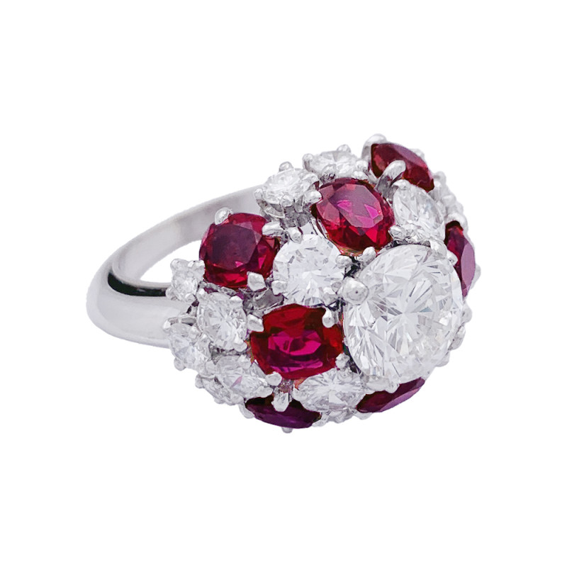 Platinum, diamonds and rubies ring.