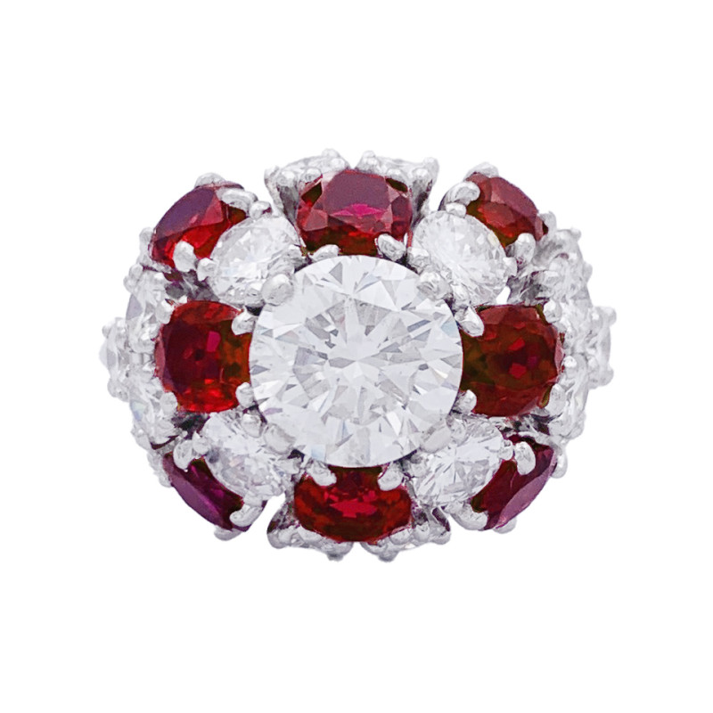 Platinum, diamonds and rubies ring.
