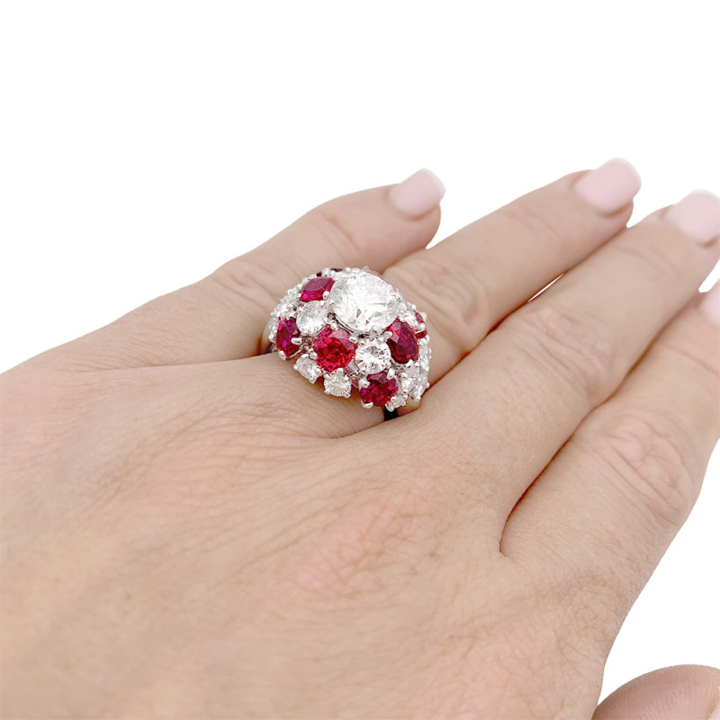 Platinum, diamonds and rubies ring.
