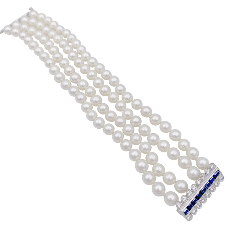 Pearls, gold, diamonds and sapphires bracelet.