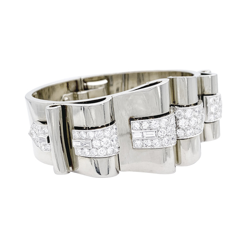 Art Déco René Boivin platinum, white gold and diamonds bracelet.