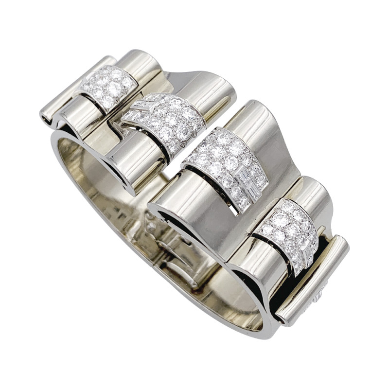 Art Déco René Boivin platinum, white gold and diamonds bracelet.