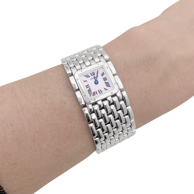 Montre Cartier "Panthère ruban" en acier et nacre.
