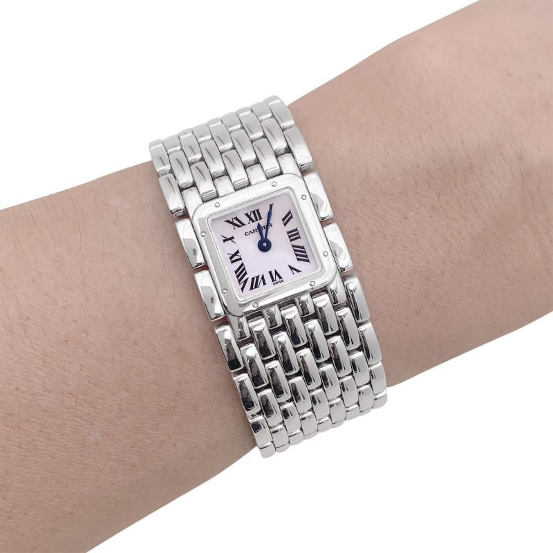 Montre Cartier "Panthère ruban" en acier et nacre.