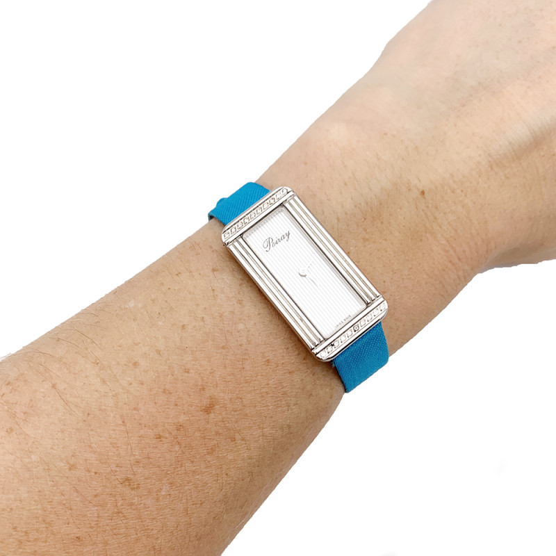 Poiray steel and diamonds watch, "Ma première Allongée" collection.