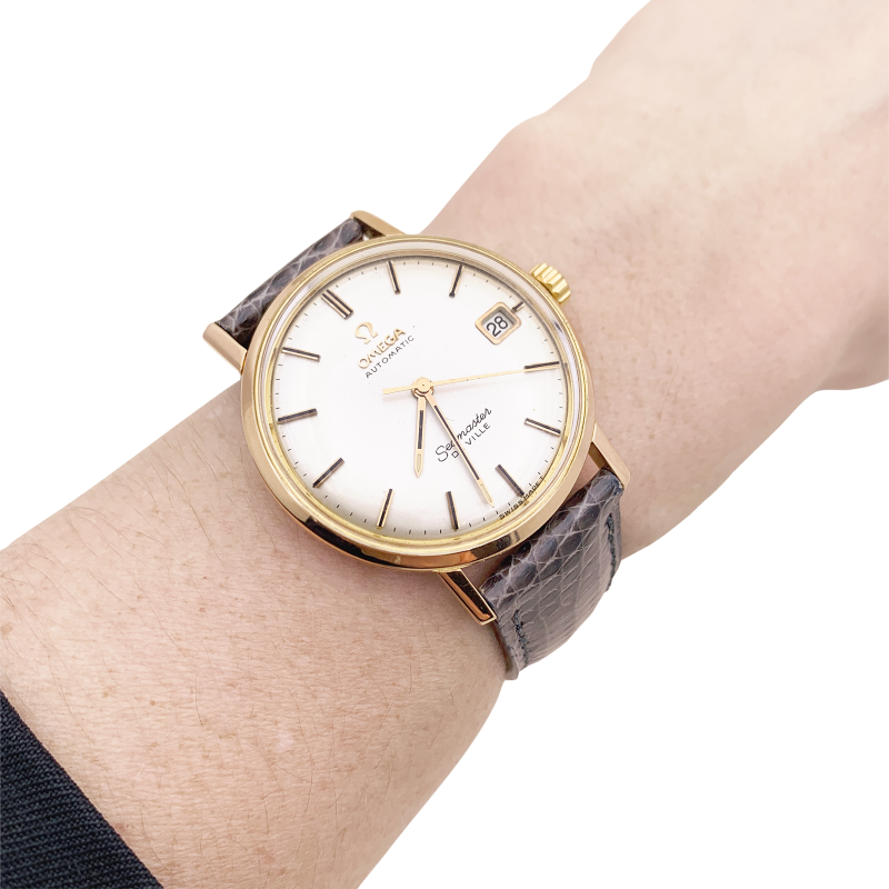 Montre Omega "Seamaster De Ville" or rose, cuir.