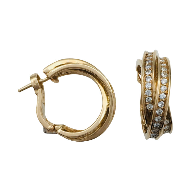 Yellow gold Cartier "Trinity" earrings, diamonds.