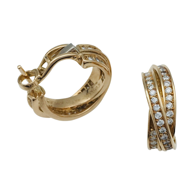 Yellow gold Cartier "Trinity" earrings, diamonds.