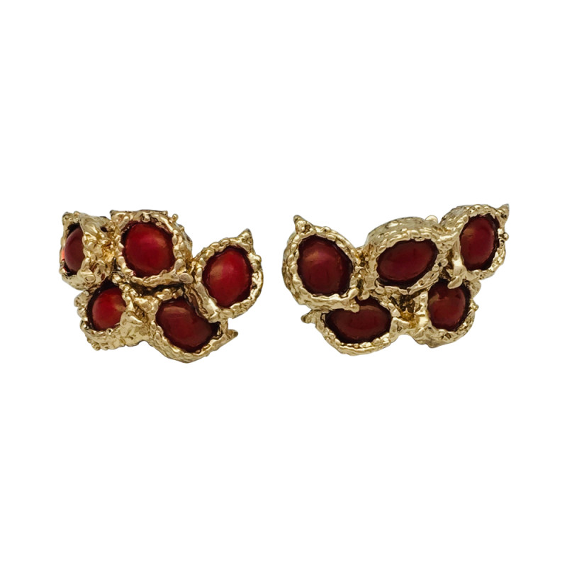 Boucles d'oreilles Chaumet or jaune et corail