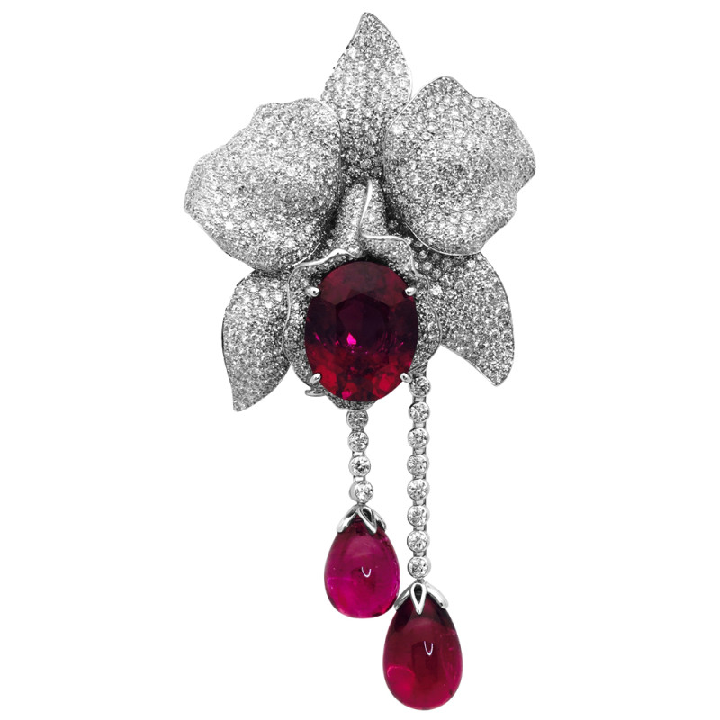 Collier Cartier "Bahamas" en platine et or blanc, diamants et rubellites.