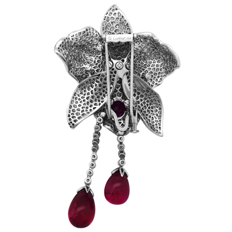 Collier Cartier "Bahamas" en platine et or blanc, diamants et rubellites.