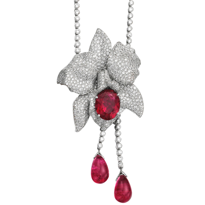 Collier Cartier "Bahamas" en platine et or blanc, diamants et rubellites.
