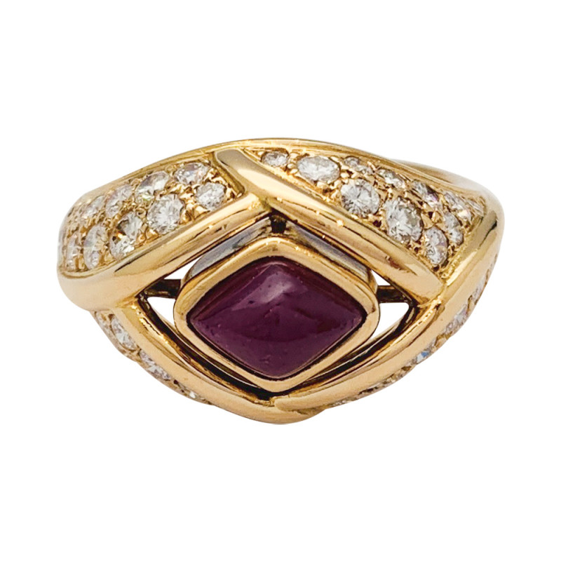 Yellow gold Cartier ring, ruby and diamonds.