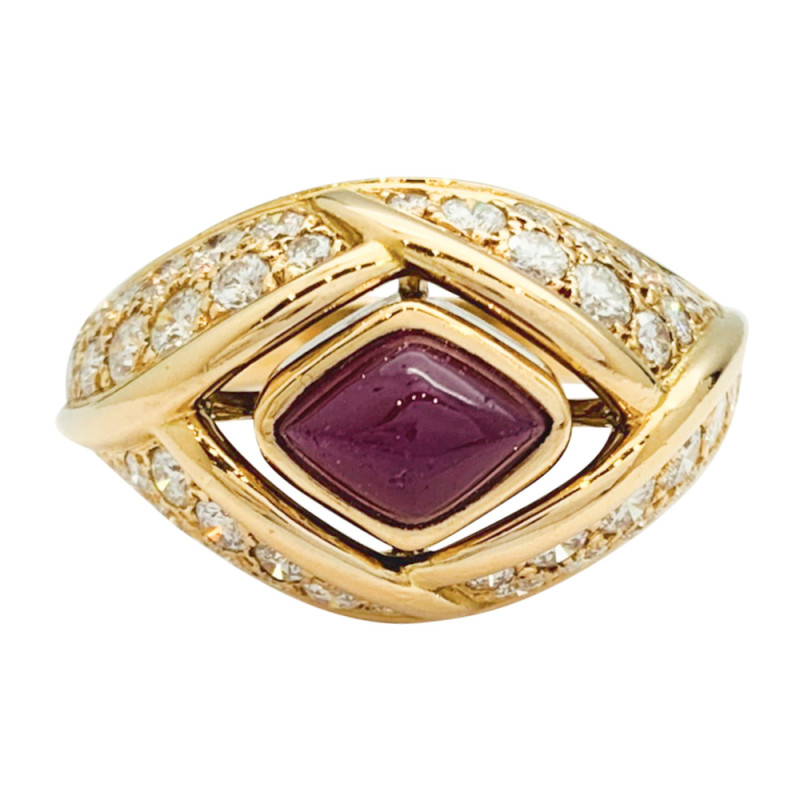 Yellow gold Cartier ring, ruby and diamonds.