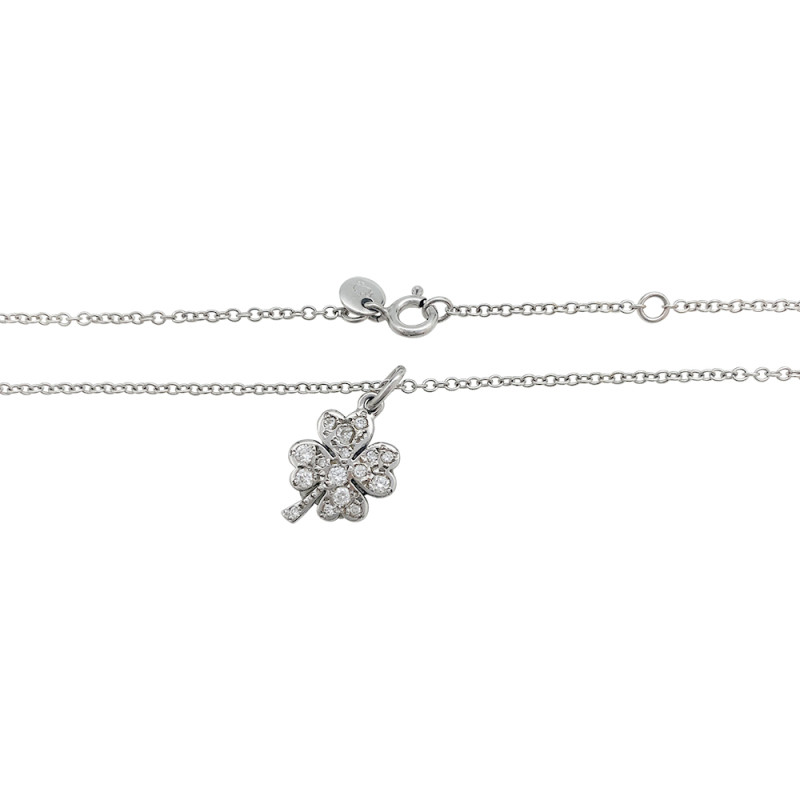 White gold Dodo clover necklace, diamonds.